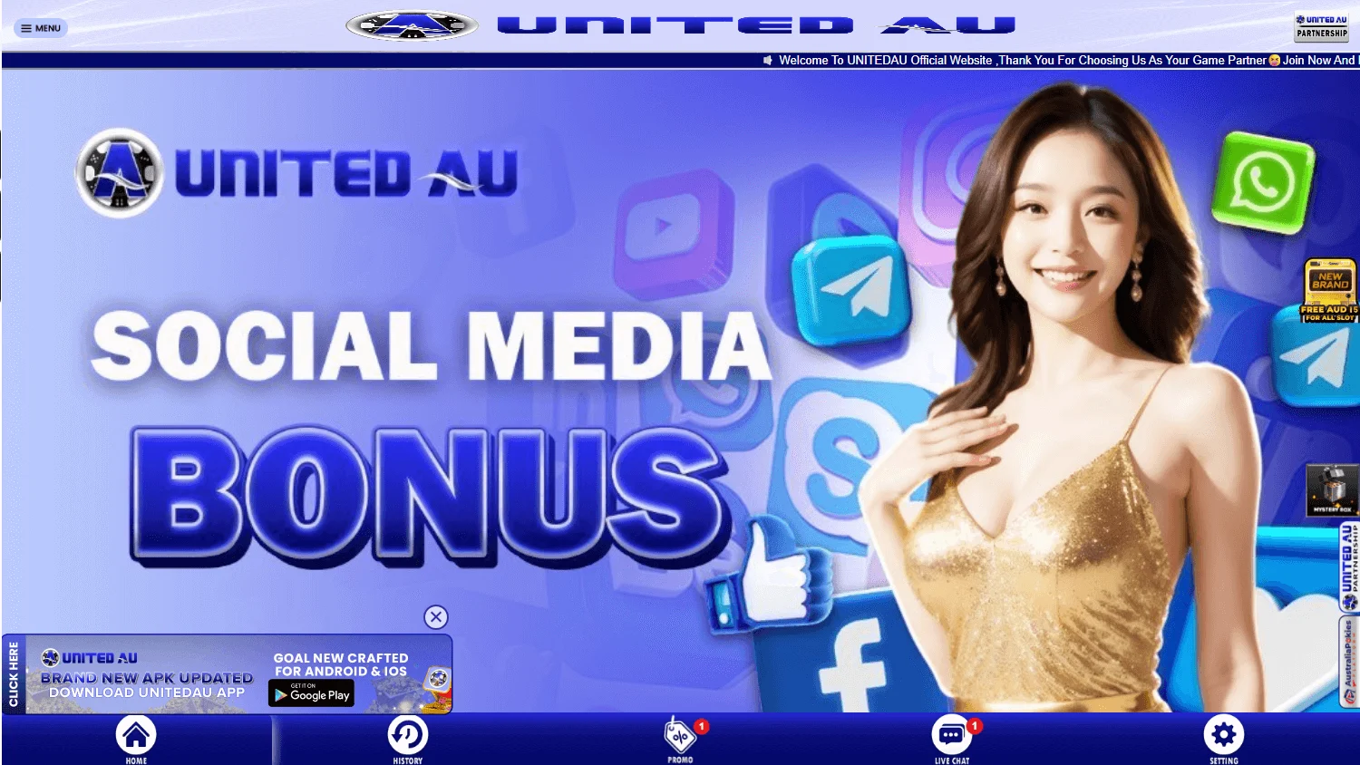 United Au Casino home experience on desktop