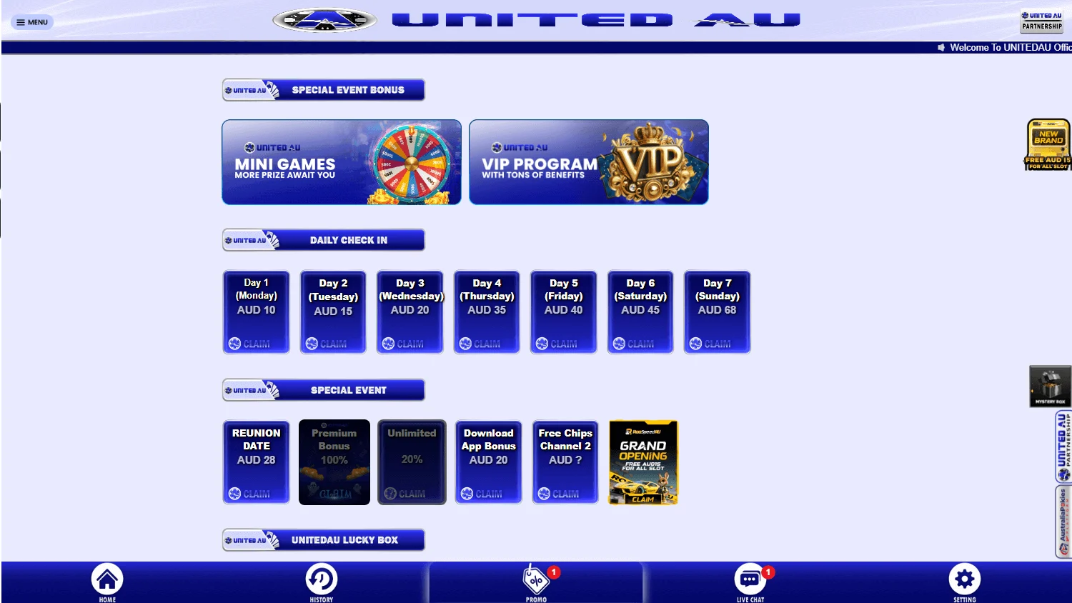 United Au Casino promotions on desktop